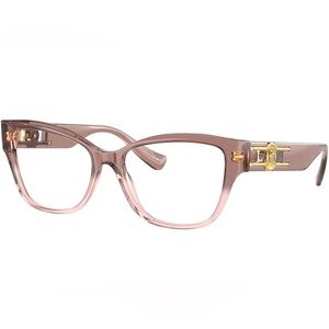 Versace VE3347 Pink Transparent Cat-Eye Glasses with Gold Medallion